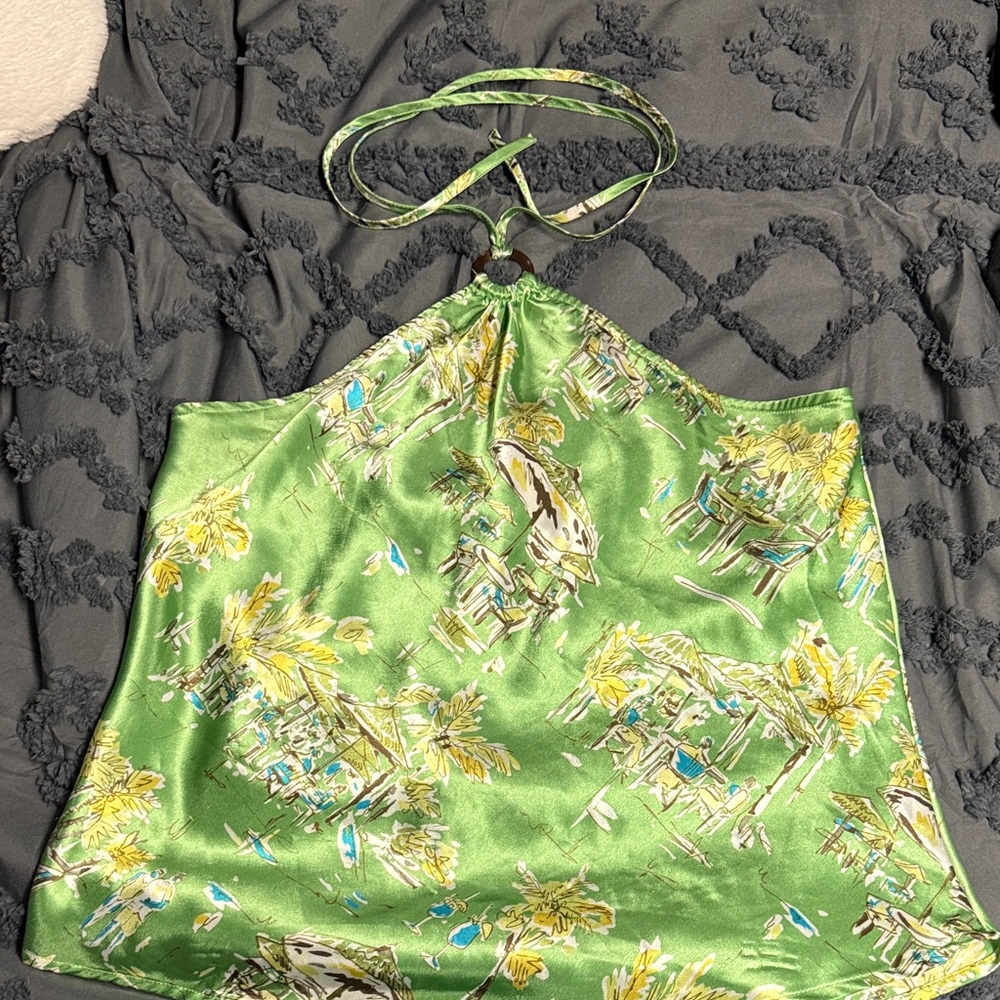 Old Navy Green Halter Top with Tropical Print